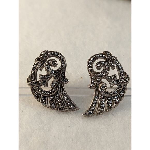 Marcasite earrings Posts Couple of Stones Missing see photos Art Deco - Picture 3 of 10